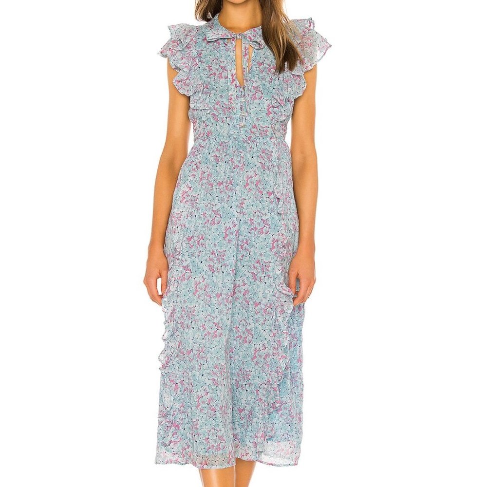 NWT Banjanan Flora Dress, Cloverfield White Blue Size XS